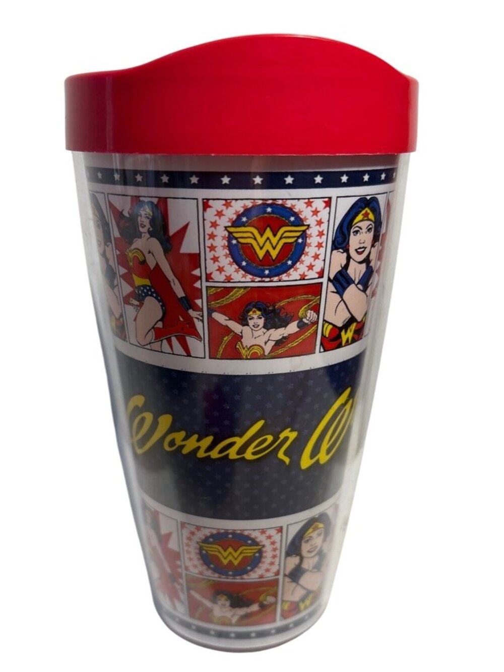 Wonder Woman 16OZ Tumbler Red Lid Silver Buffalo DC  Comics